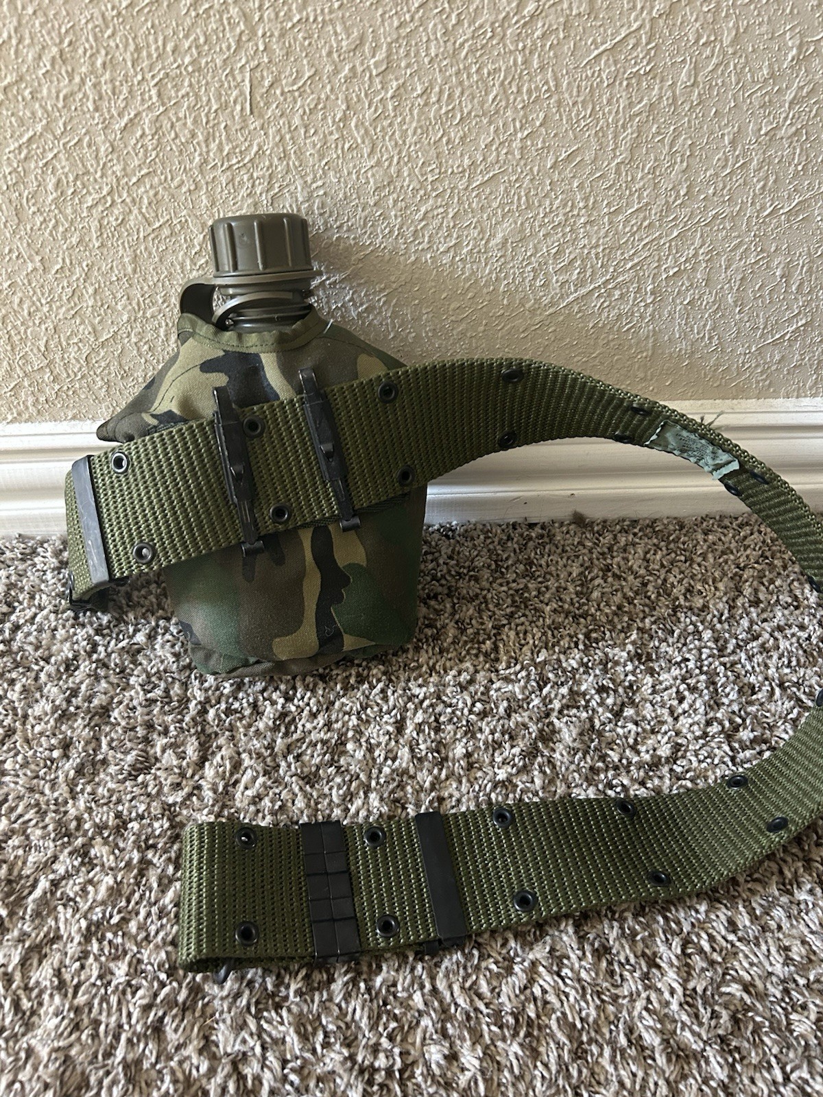 Military LC-2 Canteen with Camouflage Cover and Nylon Equipment Belt