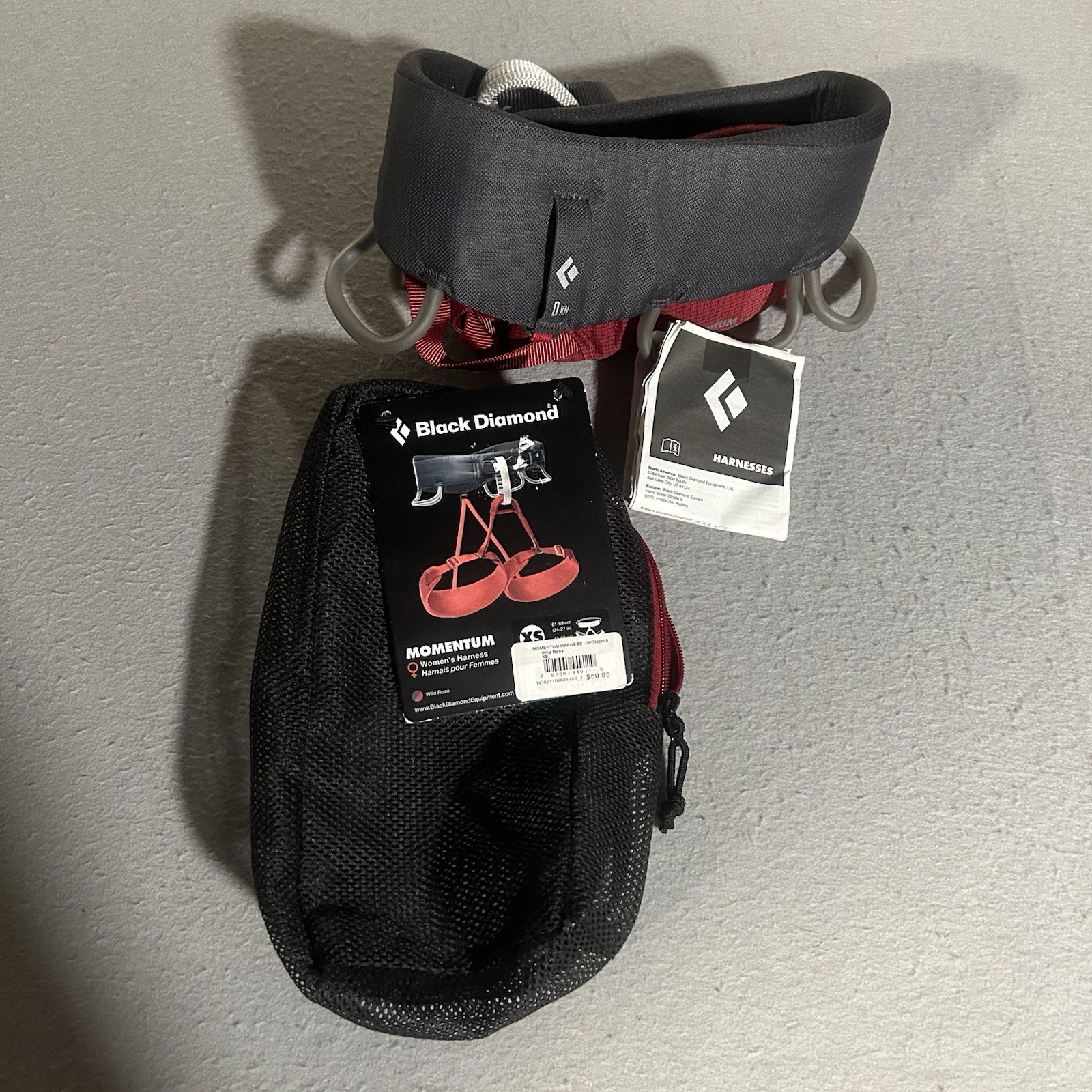 Black Diamond Momentum Harness XS (24-27in) Women’s Wild Rose Red Black NEW