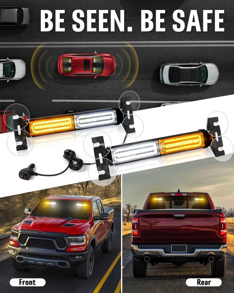 Dash Strobe Light Bar 40 LED Amber White Emergency Warning