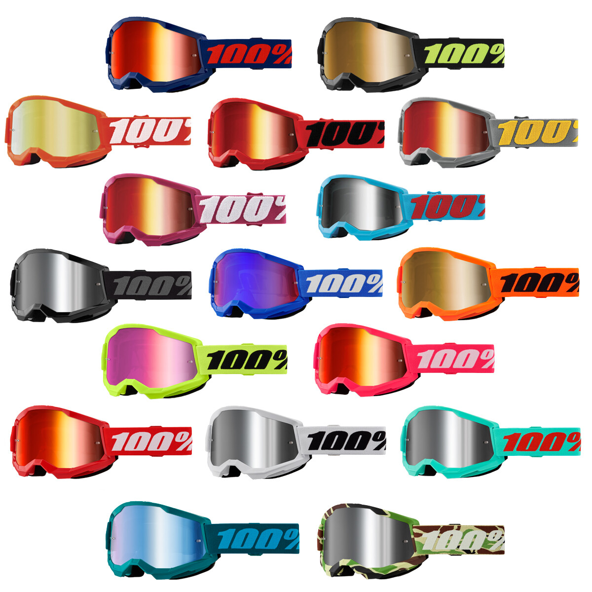 100% PERCENT STRATA 2 MOTORCYCLE MX ATV GOGGLES WITH MIRRORED LENS