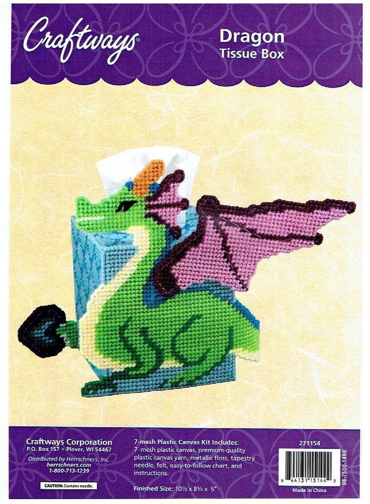 DRAGON TISSUE BOX COVER  plastic canvas  PATTERN (#TF0229)