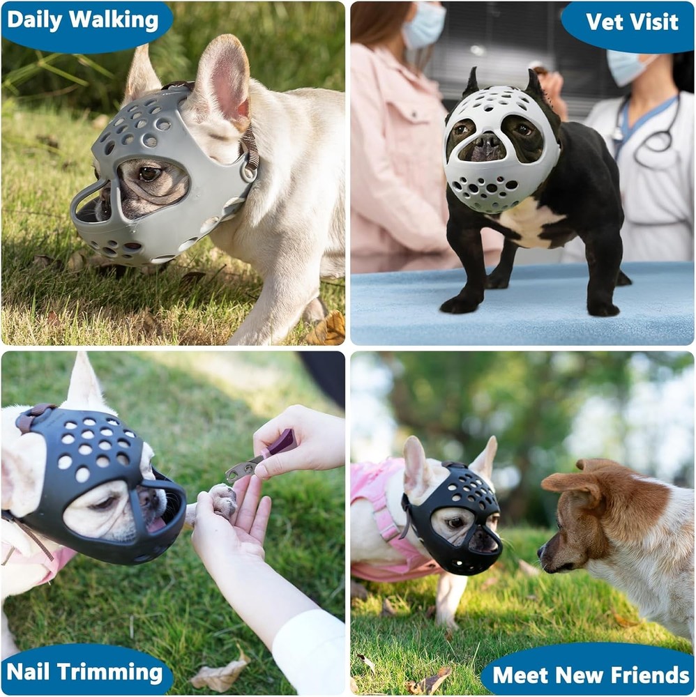 BARKLESS Short Snout Dog Muzzle, Soft M（Head 15-16½）, Gray