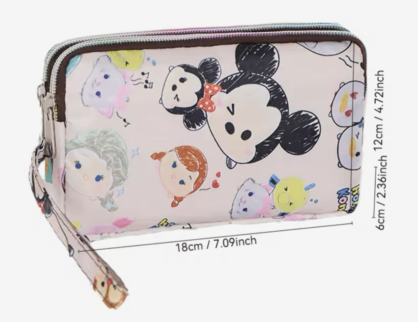 DISNEY CHARACTERS MICKEY MINNIE DOUBLE ZIPPERED WALLET Case Pouch Cosmetic Bag
