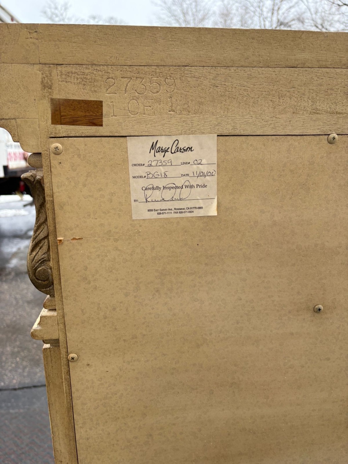 67503 Marge Carson Neoclassical High Chest in Distressed Cream Finish