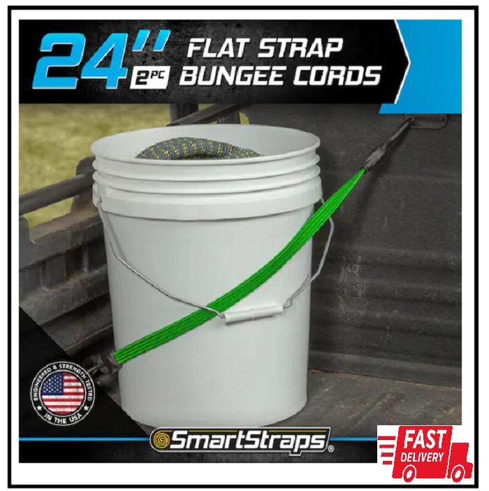 24 in. Green Flat Strap Bungee Cord with Hooks - 2 pack
