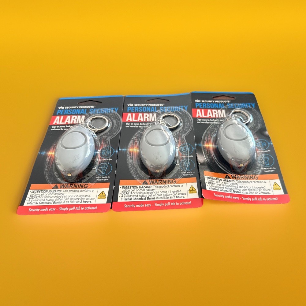 3 X Personal Security Alarm,Clips On, W/Light. Gray