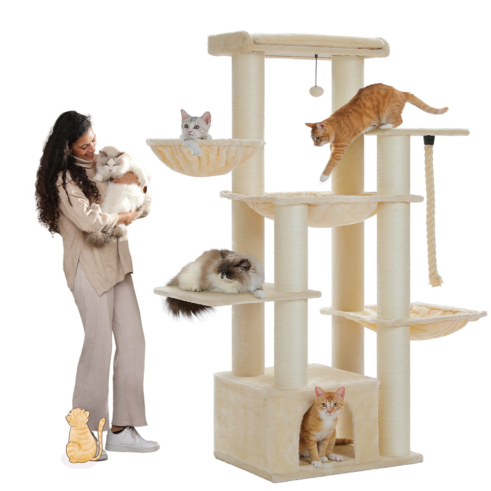 PAWZ Road Maine Coon Cat Tree 67-Inch Heavy Duty Cat Tower for Indoor Large Cats