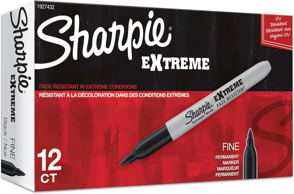 Extreme Permanent Markers, Fine Point, Black, 12 Count - Fade Resistant