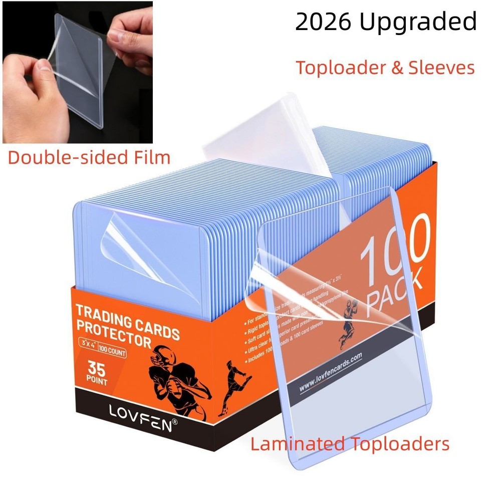 2026 Version 100ct 3x4 Laminated Toploaders & 100 Sleeves For 35pt Trading Cards
