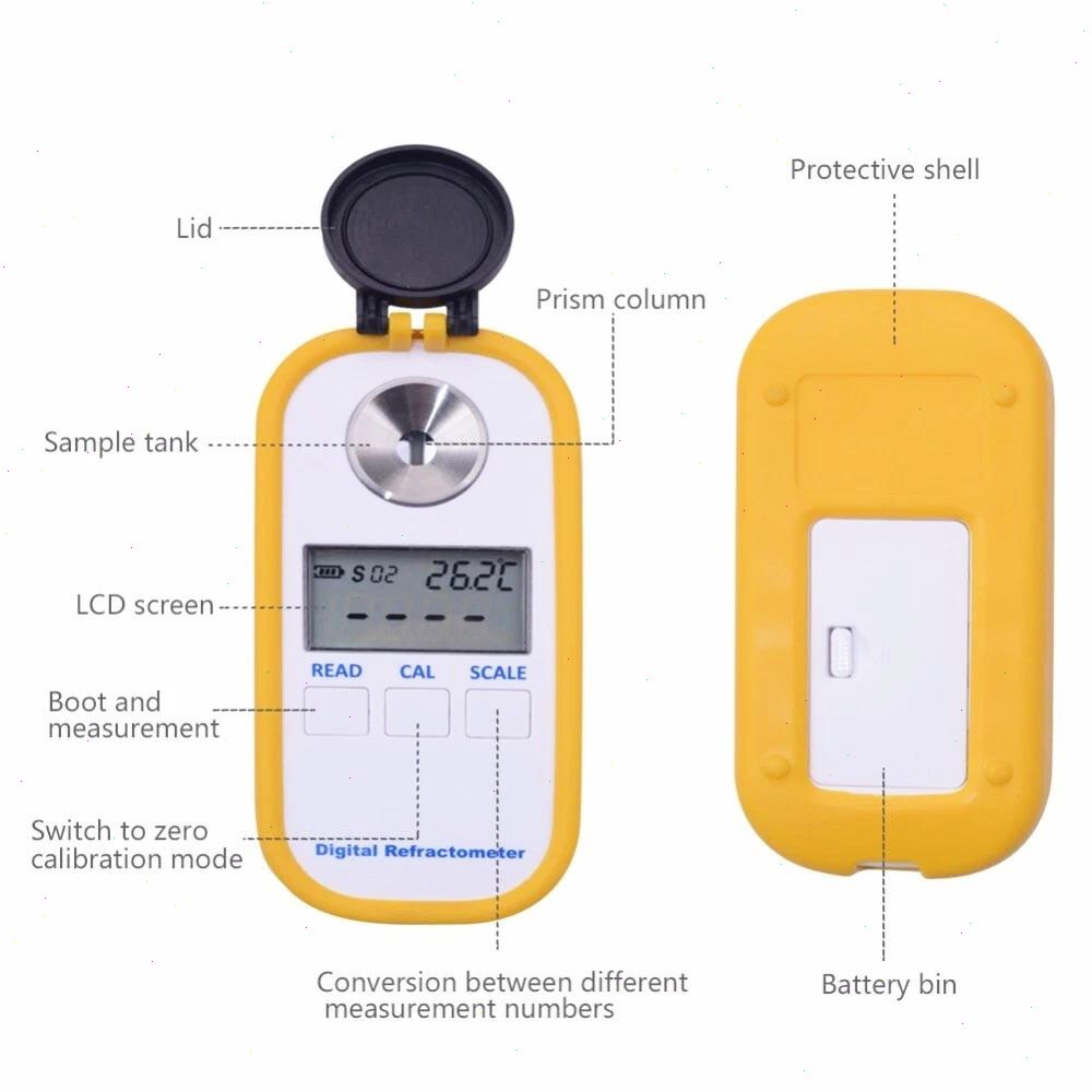 Digital Honey Sugar Refractometer Portable Brix Tester with Accuracy ± 0.2% Brix