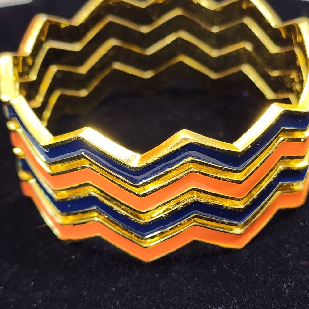CHEVRON ZIG ZAG Orange Blue Enamel Metal Stackable Halloween Bangle Bracelet 4pc