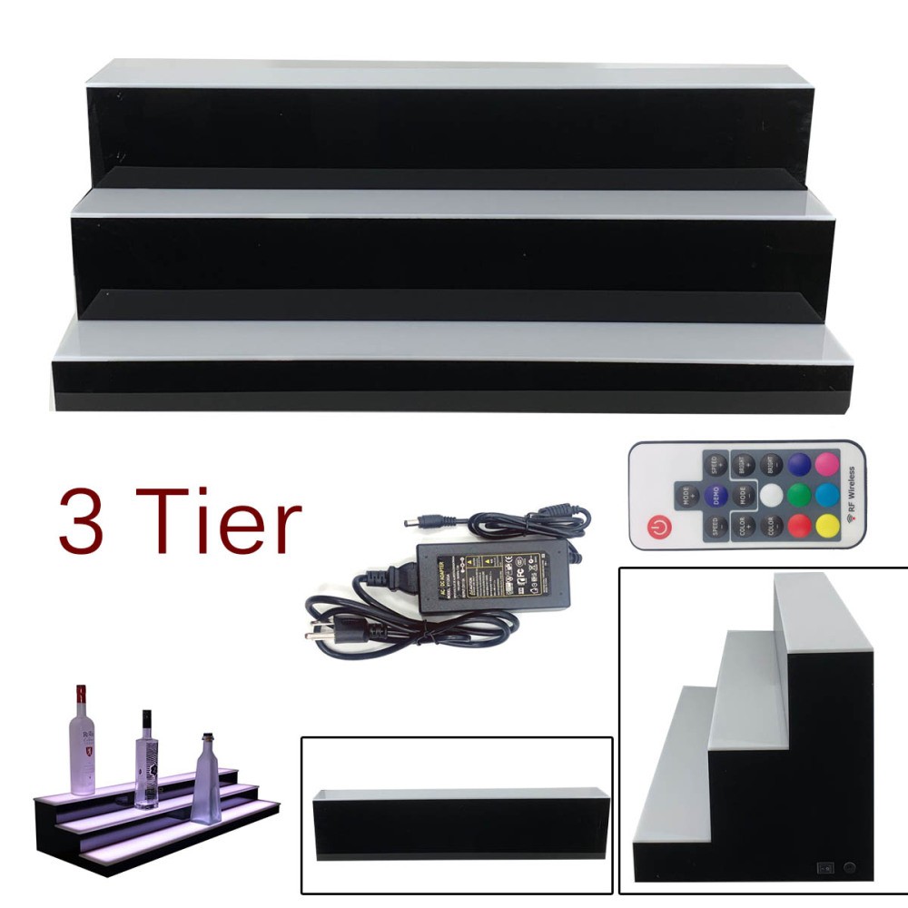 31" Up Back Bar Liquor Bottle Display Shelf 7 Color LED 3 Tier Glowing Light