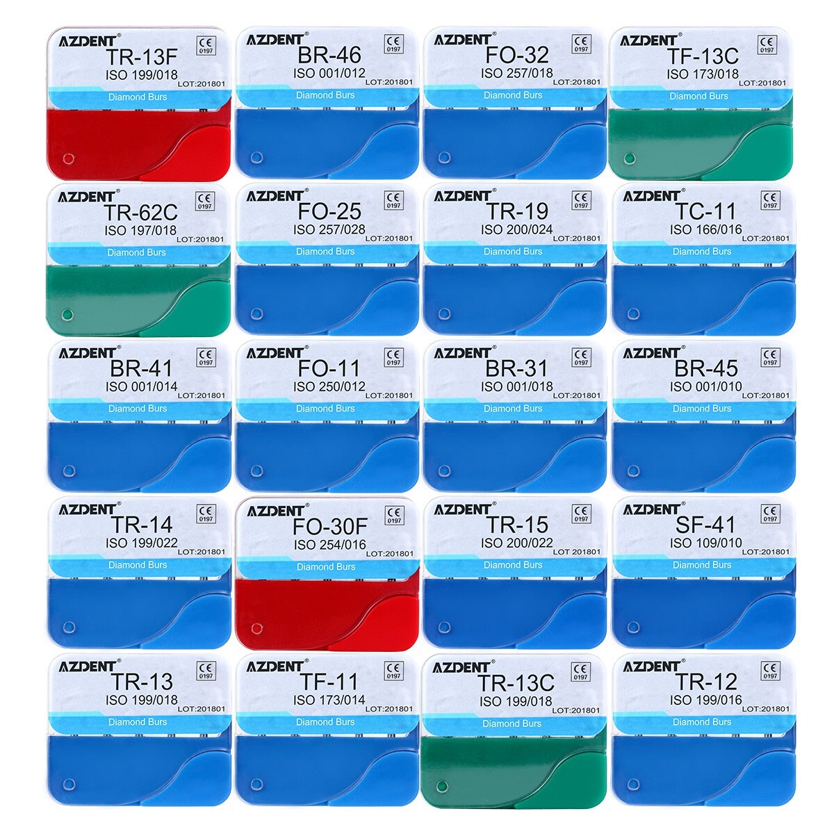 100Pcs AZDENT Dental Diamond Burs High Speed Handpiece Friction Grip 20 Types