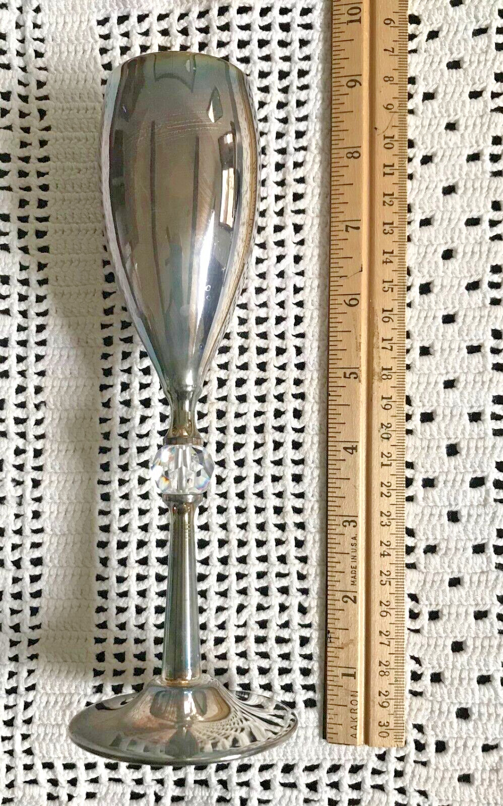 2 Vintage Silver Plated Wine Goblets w Crystal Bead in Footed Stem