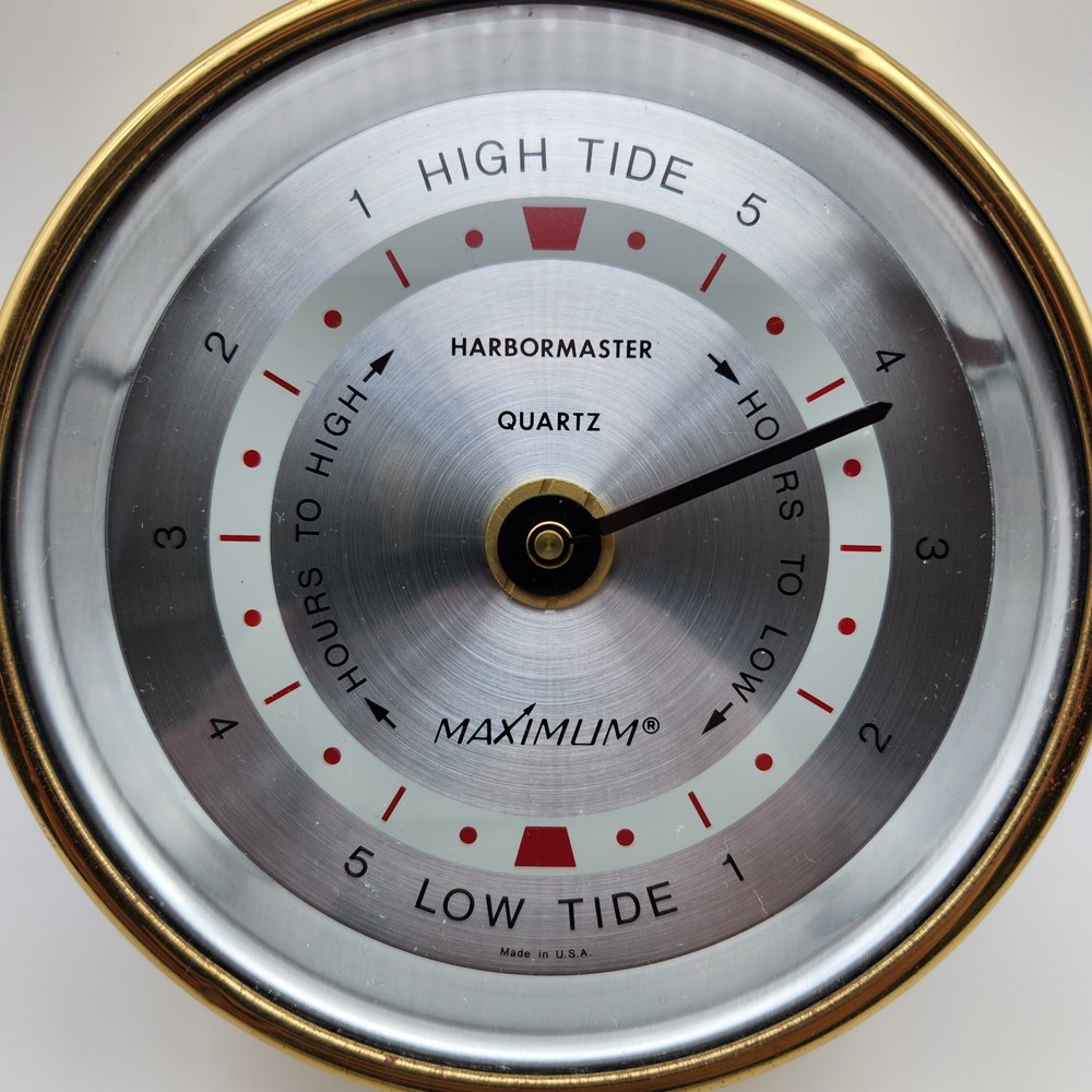 Maximum Weather Instruments Harbormaster Tide Clock Brass Case - TESTED, WORKS