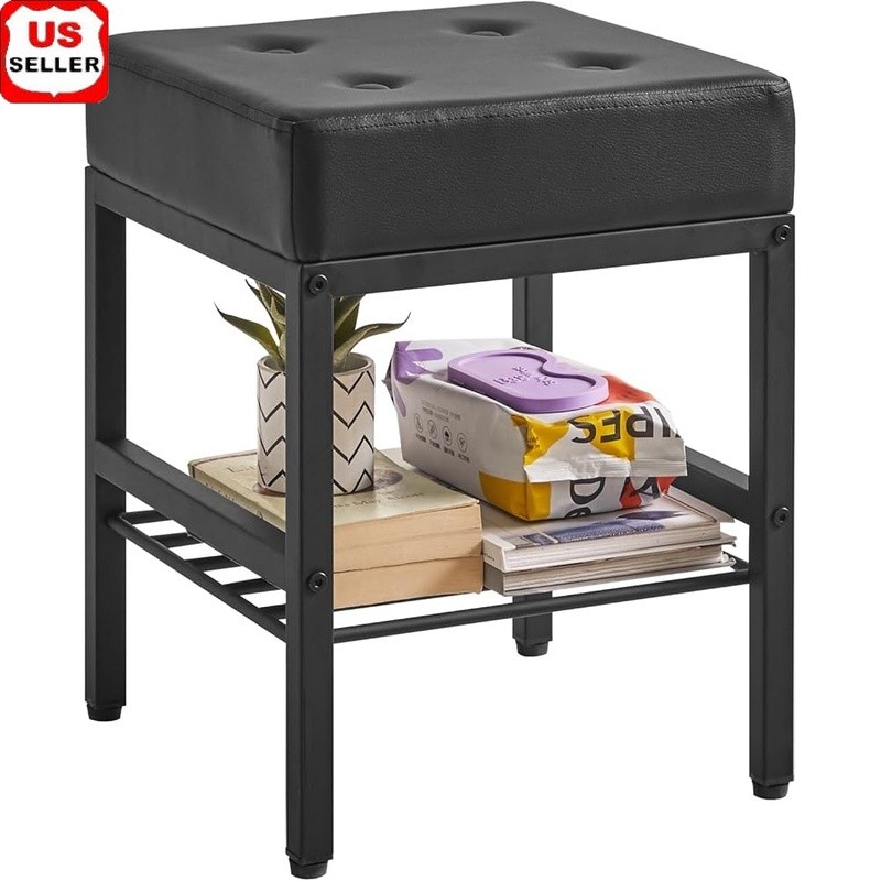 Durable PU Cushion Square Stool W/ Storage Multifunctional Footrest Table New