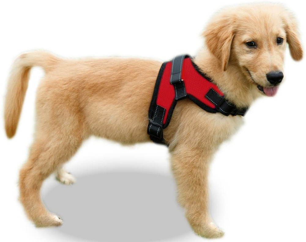 Dog Harness With Handle Medium, No Pull Reflective Adjustable , Red