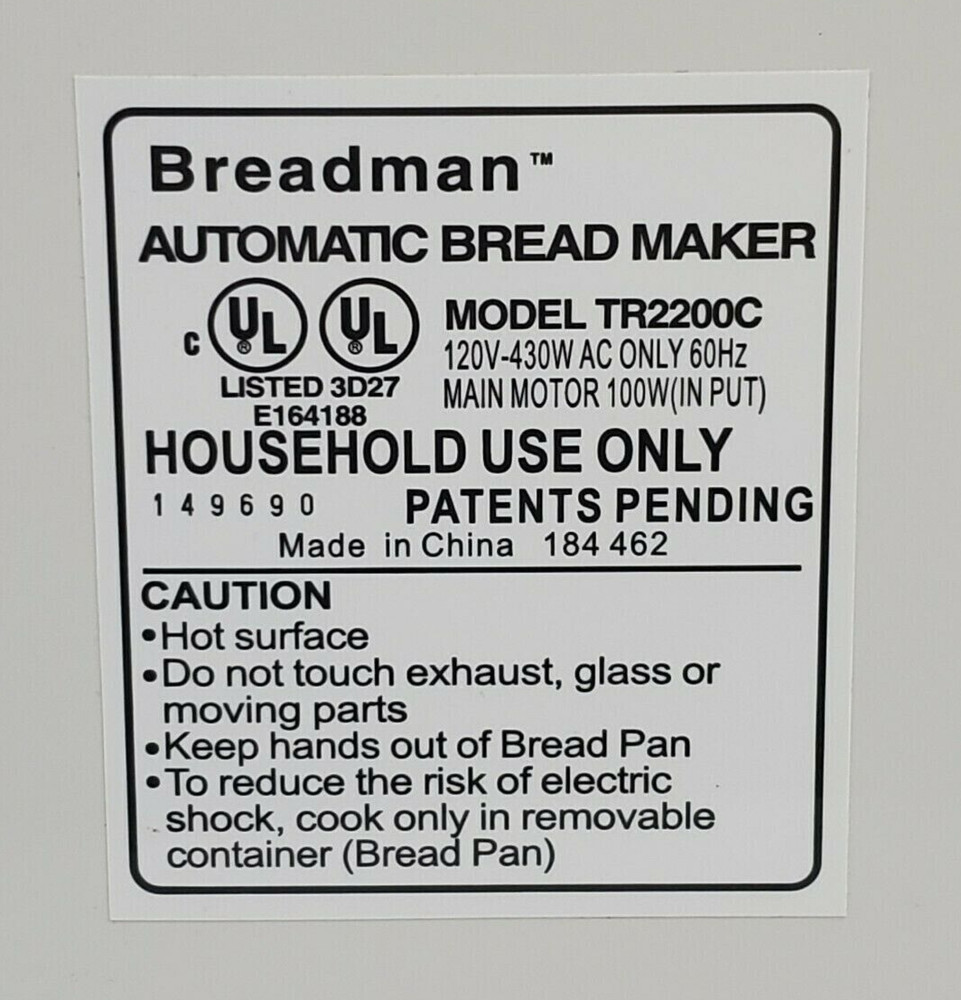Breadman Bread Maker Large 5" Diameter Gear for Model TR2200C 4-rivet only