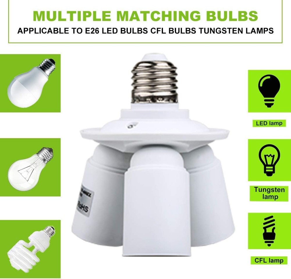 8T8 3 in 1 E26 E27 Light Bulb Socket Splitter Adapter, Standard LED Bulb Base...