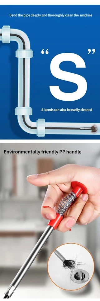 60cm Spring Pipe Dredging Tool - Drain Snake, Clog Remover, Household Kitchen