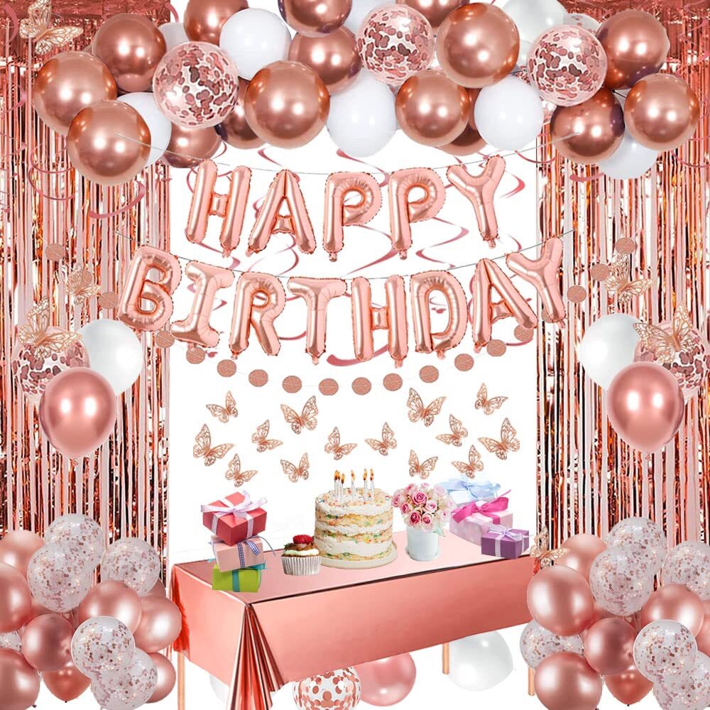 Rose Gold Happy Birthday Party Decorations for Women Girls, Happy Birthday Ba...