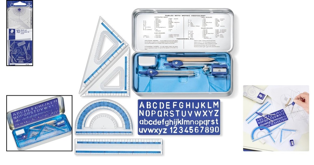 Complete 10 Piece Math Geometry Set for Students and Artists