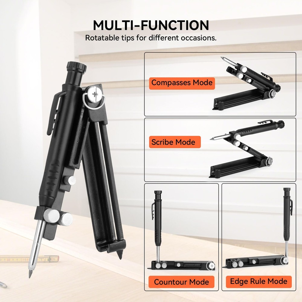 Multi-function Scribing Tool, Aluminum Alloy, Deep Hole Pencil, Woodworking