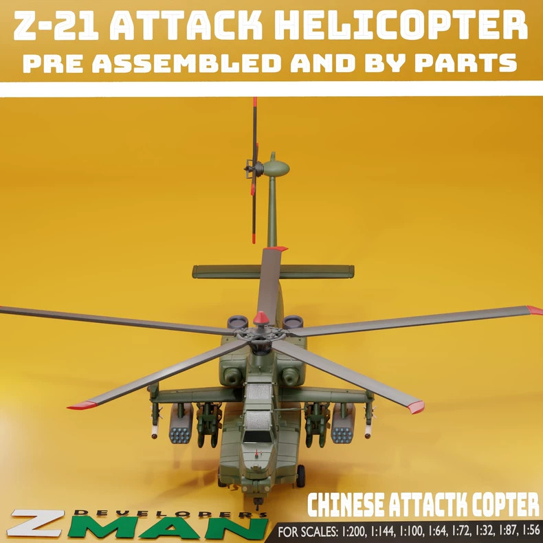 3D-printed 1/144 scale WZ-21 Apache attack helicopter  Unpainted model