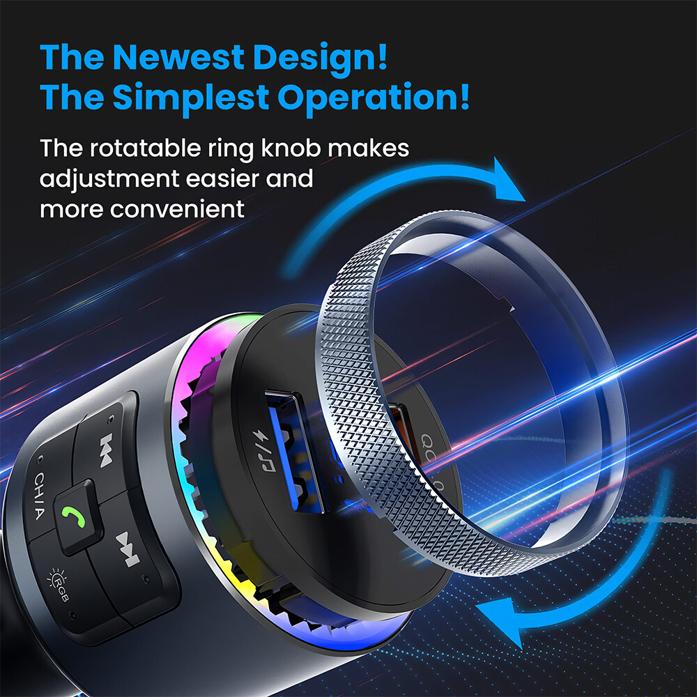 Bluetooth 5.0 Car Wireless FM Transmitter Adapter 2 USB Fast Charger Hands-Free