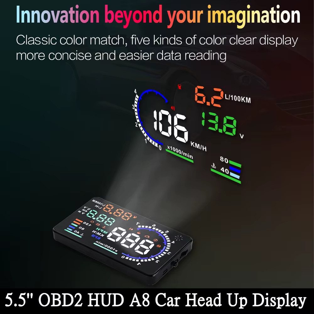 A8 5.5'' OBD2 EOBD HUD Car Head Up Display LED Windshield Projector Speedometer