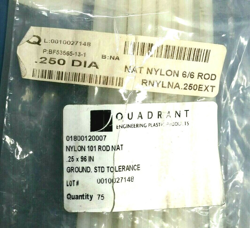 Nylon 101 Rod, Natural 6/6, Solid .25 x 96" Quadrant Eng / Professional Plastics