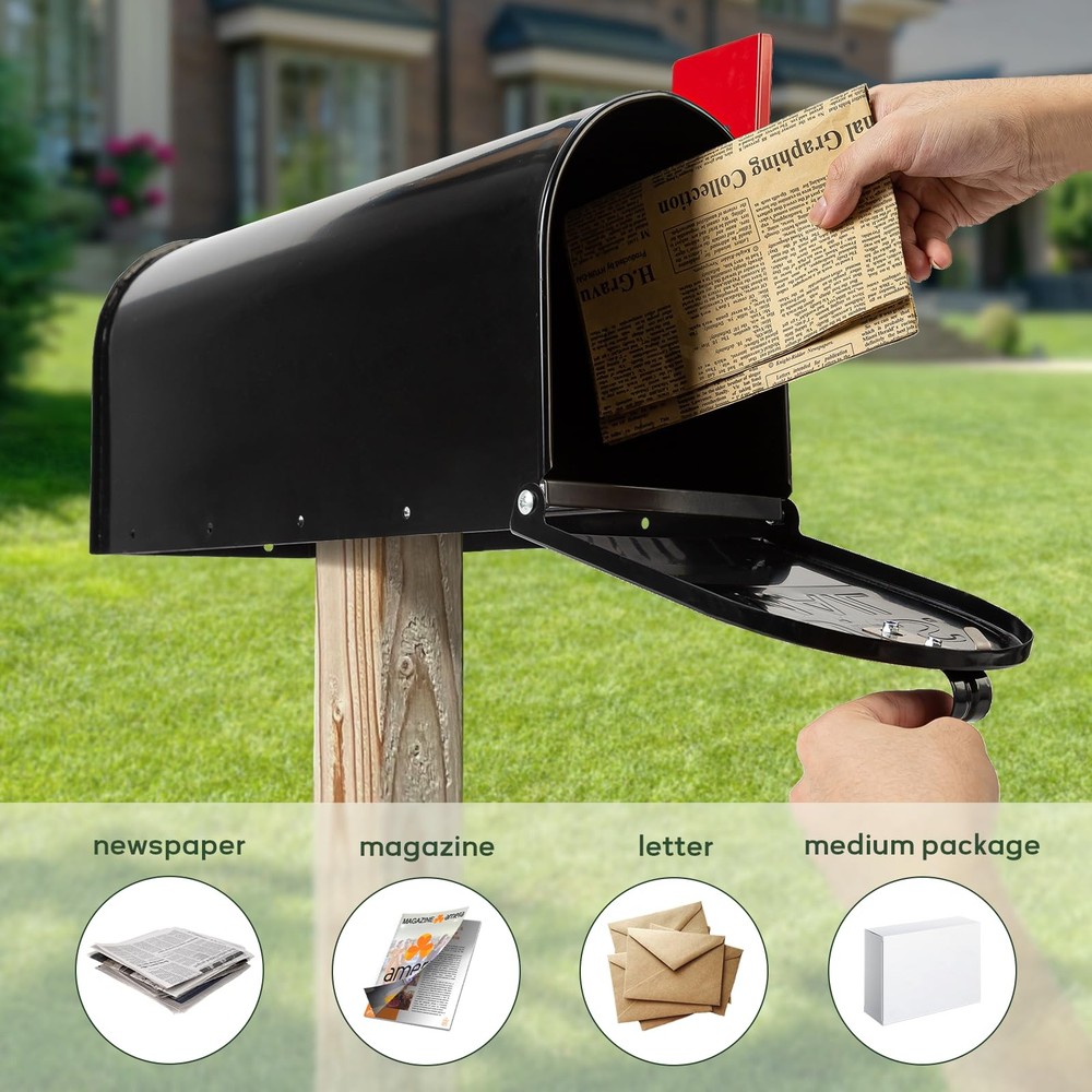 RAINHOL Black Metal Mailboxes for Outside Post Mount, Standard,
