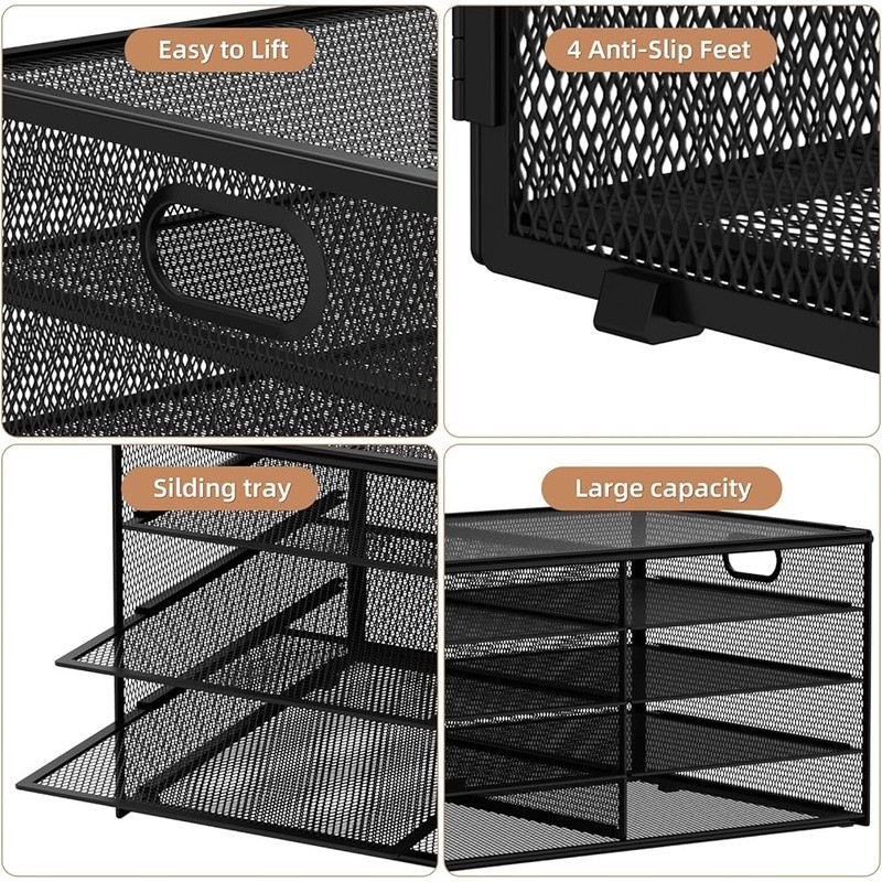 8 Compartment Mesh Desk File Organizer Portable Handle Easy Assembly Extra Large