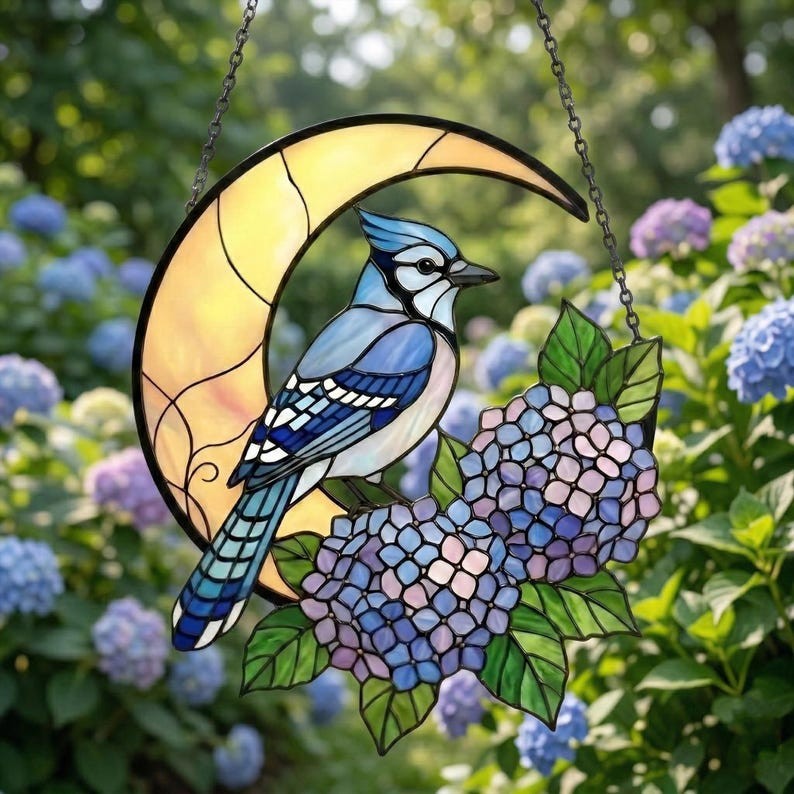 Blue Jay Hydrangea Acrylic Suncatcher