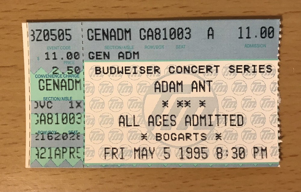 1995 ADAM ANT CINCINNATI CONCERT TICKET STUB FRIEND OR FOE GOODY TWO SHOES