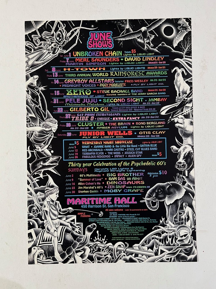 Maritime Hall Poster June 1996 Merl Saunders, Zero, Unbroken Chain, Moby Grape++