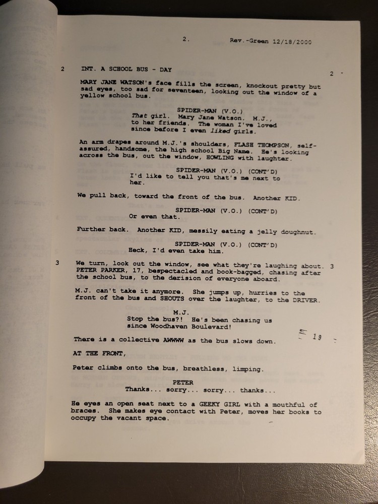 Spider-Man (2002) Script Includes Green (12/18/00) & Cherry (1/22/01) Revisions