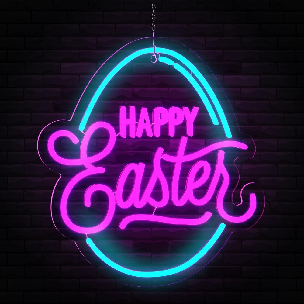 Baquler Easter Neon Sign for Wall Decor Egg Happy Easter LED Neon Light Windo...