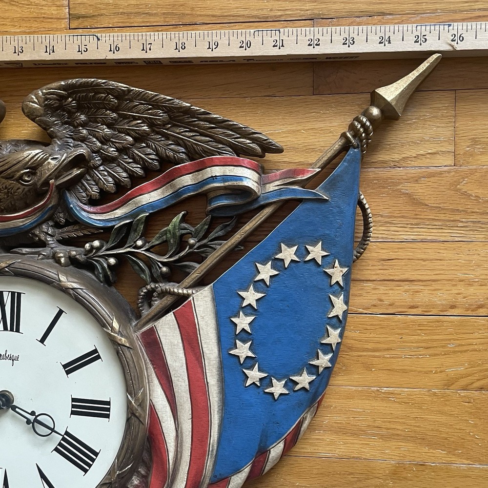 Burwood Arabesque Patriotic Flag Eagle Wall Clock In Working Condition 1970