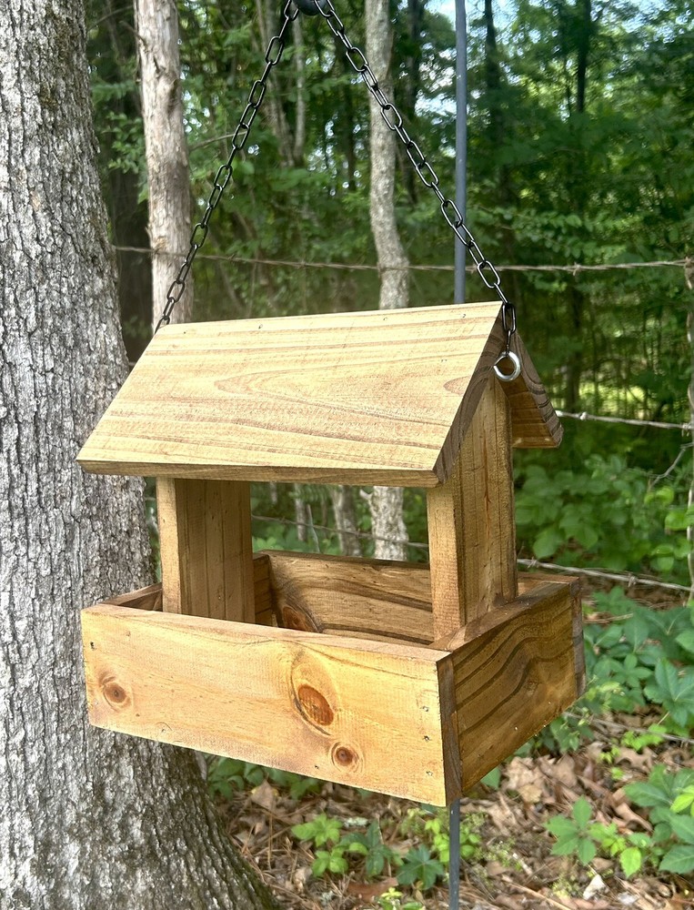 Pine Bird / Squirrel Feeder, Stained, With Chain Ready To Hang