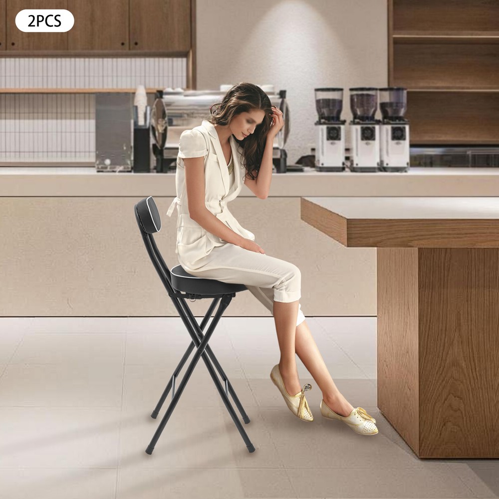 2PCS Bar Stool Portable Folding Stool Padded Folding High Chairs
