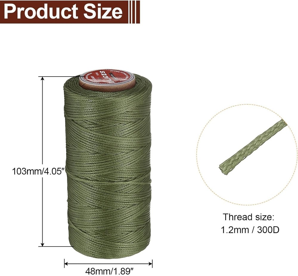High Strength Waxed Thread 153 Yards Grass Green for Leatherwork Projects