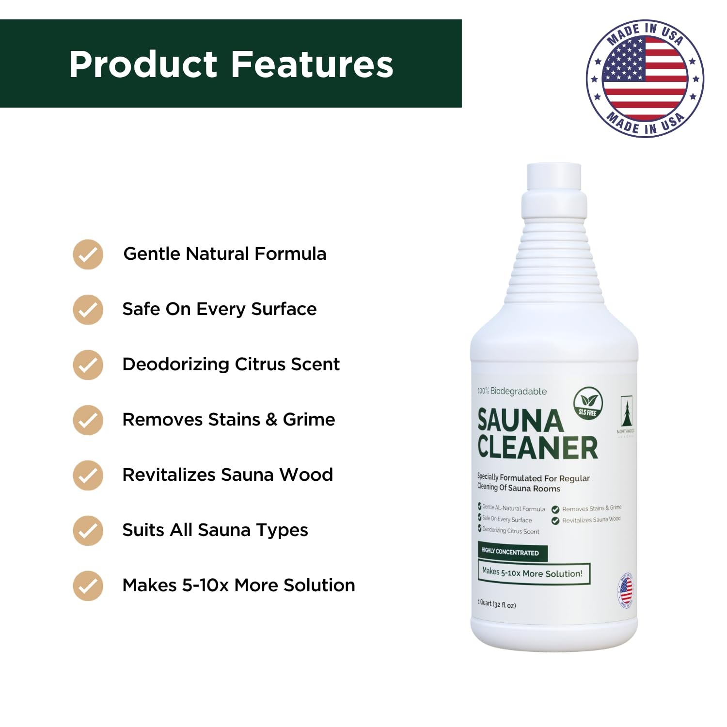 Northwood Sauna Cleaner - Natural Wood Cleaner & Deodorizer - Makes 10x Conc.