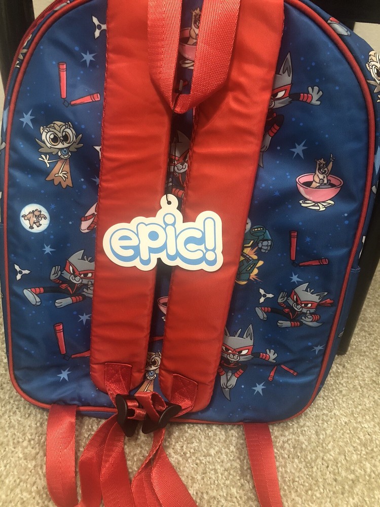 Epic Cat Ninja Children's School Backpack Blue & Red