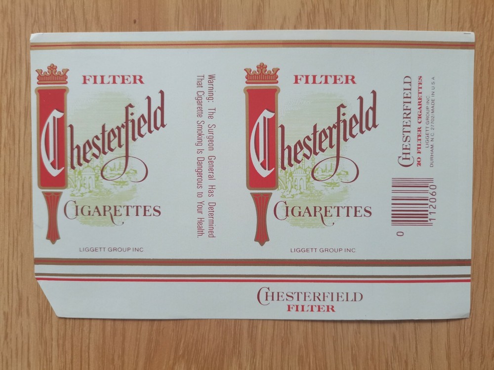 opened empty cigarette soft pack--84 mm-USA-Chesterfield