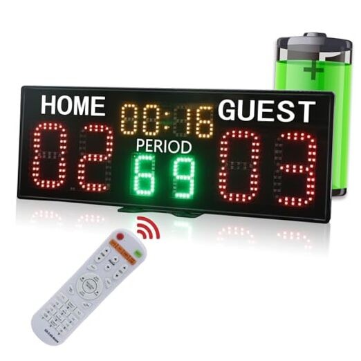 LED Super Bright Electronic Scoreboard with Timer Clock, Battery Powered