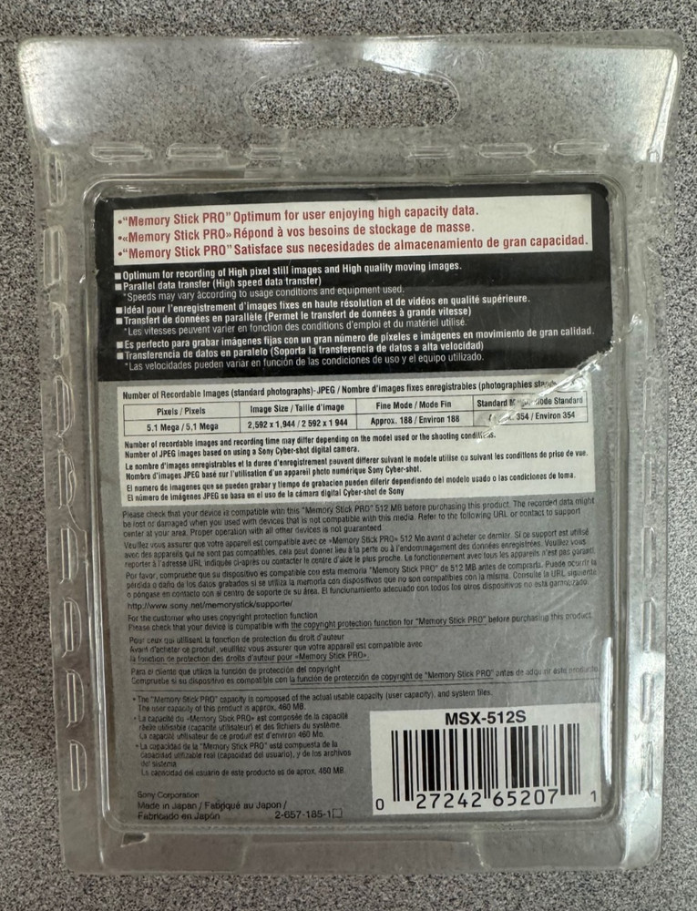 SONY 512MB Memory Stick Pro MSX-512S
