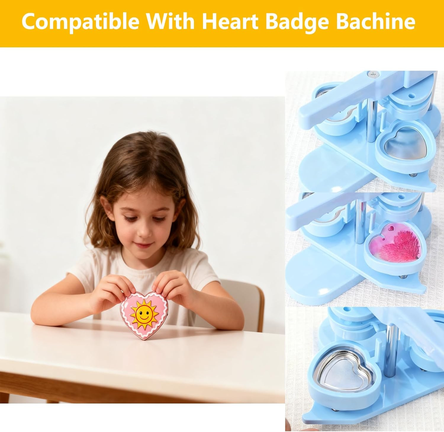 50Sets Button Parts for Square Button Maker Machine (Heart Shaped Buttons)