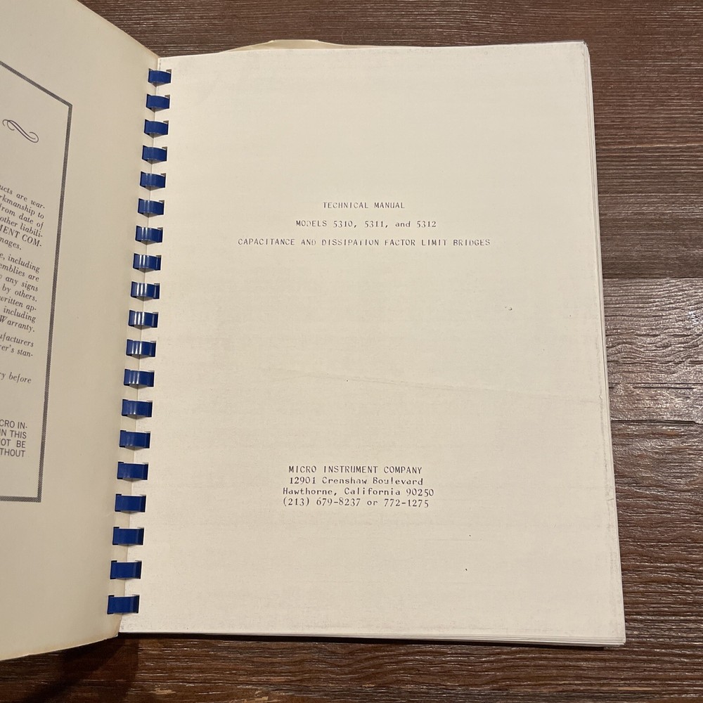 Micro Instrument 5310,5311,5312 Capacitance & Dissipation Technical Manual