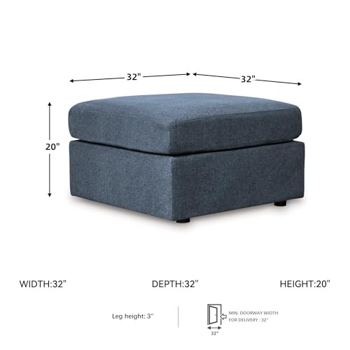 Modmax Contemporary Stain Resistant Square Oversized Symmetrical Blue Ottoman